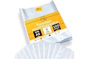 perfect line 100 fundas transparentes tamaño folio DIN-A5, fundas transparentes A5 archivador, granuladas, sin ácido, fabricación en la UE