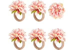CRASPIRE Flower Napkin Rings Set of 6 Orange Artificial Napkin Rings Floral Napkin Holder Rings Burlap Cord Napkin Buckle Handmade Napkin Loop Bionic Twine Dinner Wedding Table Decor