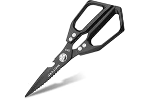 PLYS Ciseaux de cuisine Multifonctionnels en acier inoxydable Noir : Ciseaux tranchants pour volaille, Revêtement antirouille