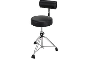 Sgabello per tamburo Gibraltar Serie 9000 rotondo con schienale, 9608RB (diametro: 35 cm, sedile in vinile, Super Lock, posizione treppiede, piedini in gomma 'Super Foot')