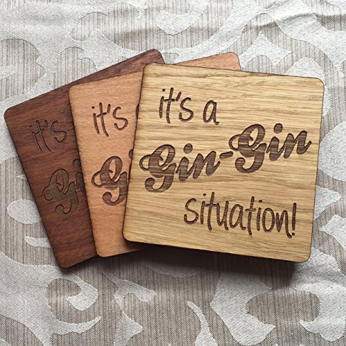 engraved wooden gin coaster - it's a gin-gin situation