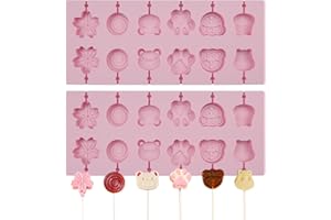 Zfseyuh 2 Pièces Moule Sucette Chocolat Moules à Sucettes en Silicone Moule Bonbon avec Couvercles et 100 Sachets Sucettes Bâtonnets Sucettes Papier Rubans Dorés pour Faire Sucettes