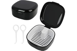RIYBYDS 7.8x7.8x3.8cm Boite Dentier, Boîte à appareil dentaire, avec et Filtre, Conteneur Portable pour Nettoyage et Conservation de Prothèses, Appareils Dentaires et Protège-dents, Noir (Noir)