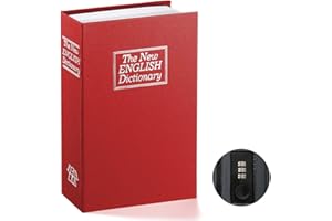 Book Safe with Combination Lock - Parrency Home Dictionary Diversion Metal Safe Lock Box, 9 1/2" x 6" x 1 1/3", Red Medium, SBH-M002