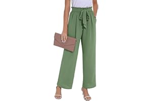 PrinStory Damen Hose Mit Weitem Bein Leichte Elastische Taille Sommer Hose Mit Taschen Kausale Arbeit Hose
