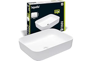 'aquaSu® Moderner Aufsatz-Waschtisch Finn 52 cm | Eckiges Design-Waschbecken | Waschbecken modern | Waschtisch Aufsatz-Montage | 52 x 40 cm | Sanitärkeramik weiß | 56236 2