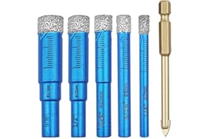 Dalephoric 6 Pièces Foret Diamant Carrelage, Meche Carrelage, 6, 8, 10, 12, 14 mm Trépan Diamant et 6mm Foret en Alliage, Perçage à Sec et Humide, Foret Céramique pour Céramique, Granit, Marbre