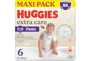 Huggies Extra Care Pieluchy Rozmiar 6 (15-25 kg), oddychające majtki, wzór Kubusia Puchatka, opakowanie zapasowe, 88 sztuk