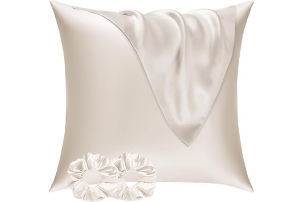 Taie Oreiller Satin 60x60 Lot de 2,pour Cheveux,Similaire Aux Taie d Oreiller en Soie,Taies d'oreillers 60x60 certifié Oeko-Tex & 2 Satin Chouchous Beige Vielit