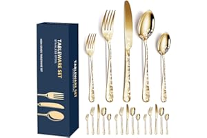 Set di Posate, Aoresac Posate Acciaio Inox da 20 pezzi per 4 Persone, Ideali per La Casa, Il Ristorante, Festa e Come Regalo, Lavabili in Lavastoviglie e Antiruggine (Oro)