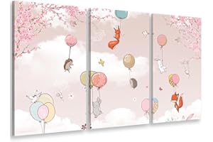 HXA DECO - Decoration Murale, Decoration Chambre Art Mural Tableau Deco, Tableau Triptyque Enfant Lachers de Ballons - 90x60 cm