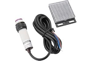 Baomain Photoelectric Sensor E3F-R2P2 Retroreflective Optical Sensor Switch DC 10-30V PNP NC Sensing Distance 2m with Reflector Panel 3 Wires