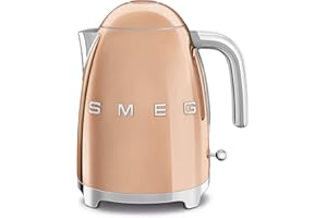 Smeg, Bollitore Elettrico KLF03RGEU 1,7 L, Filtro Anticalcare Lavabile, Autospegnimento di Sicurezza, Indicatore Livello di Acqua, Base Antiscivolo e Avvolgicavo Integrato, Potenza 2400W, Oro Rosa