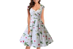 Bbonlinedress Robe Femme de Cocktail Vintage Rockabilly Robe plissée au Genou sans Manches col carré Rétro