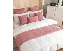 QRGMKL Neue wellenlinien Bett läufer Nord Europa bettschal einfache einfarbige samt bettläufer und passende Kissen für Schlafzimmer Hotel-Pink||210X45cm for 1.5m Bed