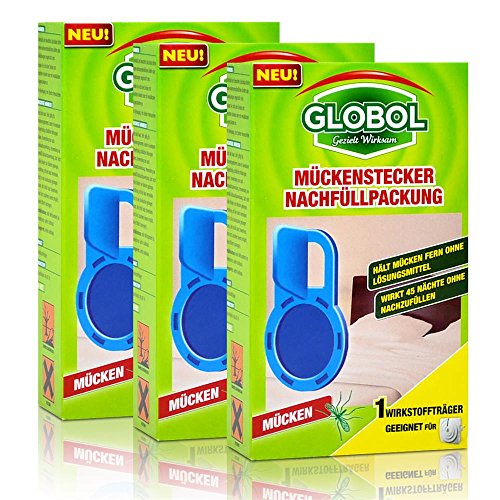 3x Globol Mückenstecker Nachfüllpackung - Wirkt 45 Nächte ohne nachzufüllen