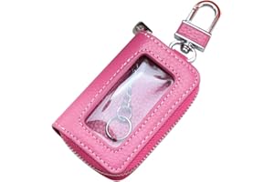 ZHUODINGSEN Unisexe,Clé ChaîNe éTui Pochette ZippéE,éTui Pour Clé De Voiture En Cuir Avec FenêTre Transparent,Motif De Litchi,8cm*5cm*2.2cm,Rose Rouge