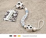 Baby SCHNULLERKETTE mit NAMEN | Motiv Fussball in babyblau - 2