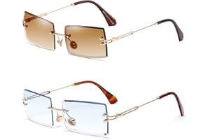 SHEEN KELLY Gafas de sol con montura cuadrada ultra pequeña para mujer Hombre Gafas de sol sin montura retro con lente transparente