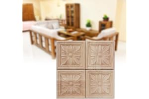 WIFEHELPER 4 Unids Talla A Cuadros Apliques Sin Pintar Calcomanía para Muebles Decoración Apliques de Madera Natural Cuadrado Flor Talla Calcomanías Arte de Madera Decorativo 6x6cm (4#)