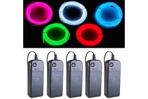 BALABAXER EL Wire 5 Colors, 9ft Neon Light Wire 5 Pack Noise Reduction with Battery Pack(Green, Blue, Red, White, Pink) for Halloween Decorations DIY Costume