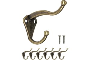 FUXXER® - 6 crochets en fer classique, crochets de penderie, crochets de vêtements, crochet de chapeau (bronze)