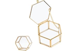 MANQYI Joyero Geométrico, Caja de Cristal Pequeña, Caja de Anillo de Cristal, Cajas para Joyas de Vidrio, Caja De Vidrio Geométrica, Joyero De Cristal Dorado, para Guardar y Deoración Exhibir Joyas y Flores