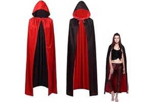 YUNZHISHIYE Mantello Da Vampiro Con Cappuccio Di Halloween Per Bambini, Mantello Medievale Unisex Per Adulti, Festa A Tema Halloween, Festa In Maschera Di Streghe (Nero rosso140CM)