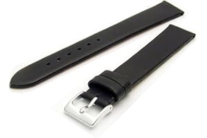 WATCHWATCHWATCH Fine Calf Leather Watch Strap Band 22mm Extra-Long XL Black with Chrome (Silver Colour) Buckle. Free Spring Bars (Watch Pins)