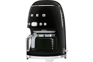 Smeg, Machine à Café Filtre DCF02BLEU, Fonction Arôme et Autostart, Carafe en Verre Jusqu'à 12 Tasses, 2 Niveaux d'Intensité, Mode Maintien au Chaud, 1050 W, Noir