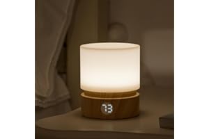 Smilodon Timer Night Light, Small LED Bedroom Lamp, Bedside Table Lamp, Night Light Kids, Baby Breastfeeding, Woodgrain, Dimmable, Battery Operated, Warm Mood Light Color