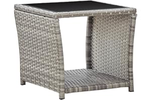 vidaXL Table Basse Table d'Appoint de Jardin Table à Thé de Terrasse Balcon Extérieur Arrière-Cour Gris 45x45x40 cm Résine Tressée et Verre