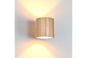 Doughelec Applique Murale LED Intérieur 6W Bois, Rond Éclairage Mural Applique LED Blanc Chaud 3000K, G9 remplaçable Lampe Murale Vintage Luminaire pour Escalier Entrée Terrasse Dangle Salon 1PCS