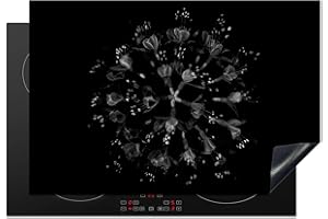KitchenYeah© Protection Plaque Induction 78x52 cm Protege Deco Cuisine Cache Protège De Cuisson Accessoire Fleurs - Noir - Blanc