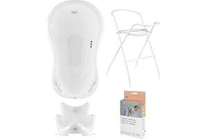 Hylat Baby Set bagno per bambini con telaio e seggiolino - per neonati e bambini - stabile e confortevole, colore: Bianco, tema:Hug Me