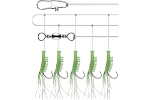 Mitraillette TSURI Sabiki Phosphorescente - Leurre de Pêche en Mer pour Maquereaux, Bars, Lieus et Orphies - Taille : 5 Leurres de 4,5cm