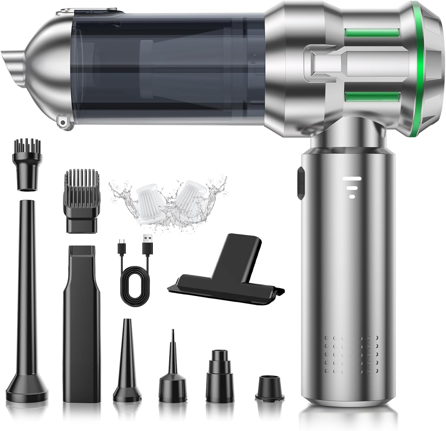 Aspirador de Mano 22000Pa con Vaciado Automático de un Toque, Aspiradora sin Cable Coche 4 en 1 Portátil, 3 Niveles de Succión, 9 Accesorios, Motor Brushless para Coche, Hogar y Pelo de Mascotas