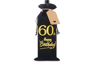 NIDEEN 60th Birthday Gifts for Men, Decorative 60th Wine Bottle Bag with Tag and Drawstring for Mens' Birthday Gifts