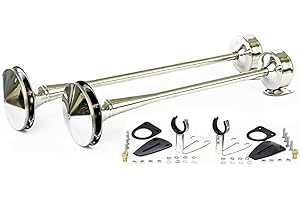 AB1 24V 2pcs Chrome Trumpet Air Horns 125 db Super Loud Compatible with HGV Truck Lorry Man Daf Scania E Mark