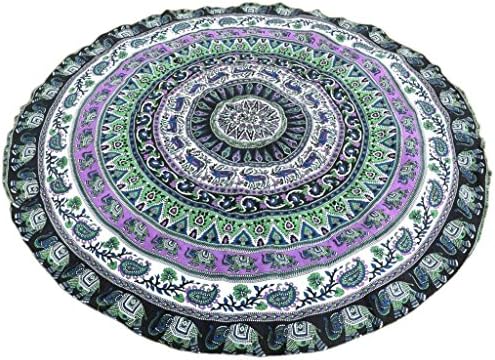 Toyobuy Indian Mandala Round Beach Throw Tapestry Tablecloth Beach Towel, Green Elephant, Asia size:diameter:150cm