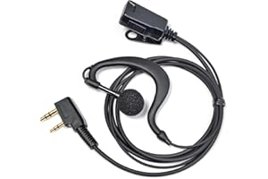 HYSHIKRA Walkie Talkie Auricular con micrófono, 2 Pines con PTT, Compatible con Kenwood eSnic Retevis Baofeng UV-5R Radio Ear Piece para guardaespaldas de Seguridad (Forma de G, 1 Piezas)