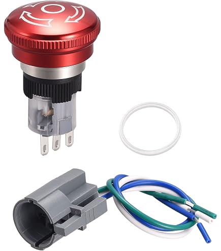 Mxuteuk 22mm Stainless Steel Emergency Stop Push Button Switch – Latching, 1NO 1NC, 3A 12-220V, With Connection Plug, Red Mushroom Head