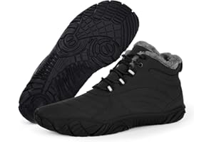 BIBHOLY Barefoot Hiking Boots for Winter, Womens Mens Slip On Snow Boots Zero Drop Minimalist Walking Boots Waterproof Warm Fur Lined Boots Unisex Five Finger Hike Shoes for Winter Hiking Outdoor