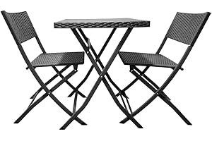 Durabull Rattan Bistro Garden Set – 2 Person Outdoor Patio Furniture, Steel Frame with Wicker Finish. No Assembly Required, Weather Resistant, Space Saving and Foldable. (Grey)