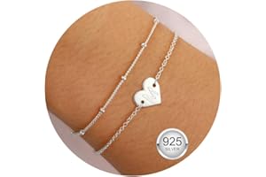 Halora Armband Damen Silber/Gold, 925 Silber Geschichtet Herz Initialen Armbänder Charm Armband mit Buchstaben Armkette Schmuck Geschenke für Mädchen Freundin Frauen