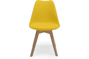 Homely - 1 Silla de Comedor o Cocina Day, Silla de diseño nórdico, Asiento de Polipropileno, Patas de Madera de Haya, Respaldo ergonómico, Color Amarillo