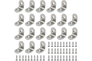 DUISOAD 4 Piezas ángulo Recto Soportes FUJIE 90 Grado forma de L Soporte de ángulo Esquina Soporte de Acero Inoxidable para Estante de Carga Pared Colgantes con Tornillos - Plata, 20 x 20 x 15 mm