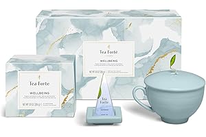 Tea Forte, Soleil Gift Set with Cafe Cup, Tea Tray and 10 Handcrafted Pyramid Tea Infuser Bag (Wellbeing)