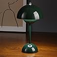Flowerpot Lamp, Cordless Mushroom Table Lamp,3 Color Stepless Dimmable Touch Lamp, Rechargeable Battery Operated Portable LED Lamp, Small Lamp for Bedside, Night Light for Indoor Outdoor(Dark Green)