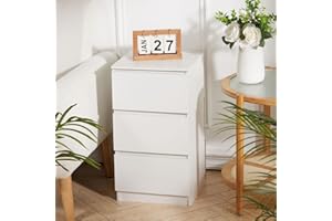 Warmiehomy White Bedside Table with 3 Drawers Small Bedside Cabinet Modern Nightstand Side Table Storage Unit for Bedroom Livingroom Small Spaces,32 * 30 * 59cm